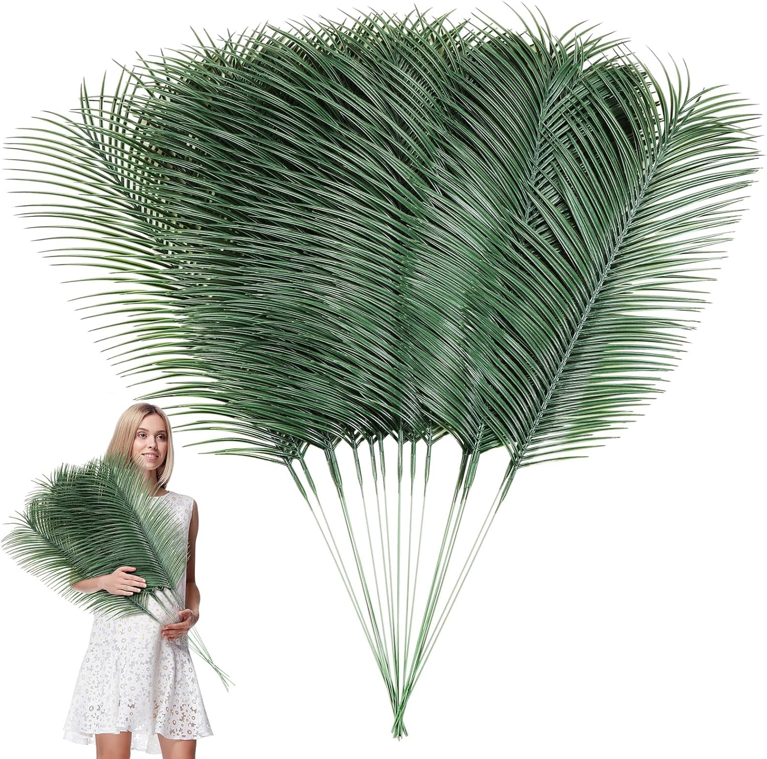 Hotop 50 Pcs Passover Artificial Palm Leaves for Sunday 31 Inches Feast of Tabernacles Tropical Fake Stems Palm Fronds Plant Large Jungle Greenery Leaves for Safari Hawaiian Luau Beach