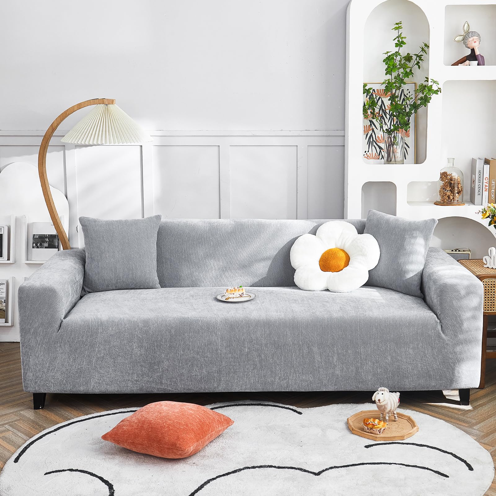 Funda Sofa Elastica Moderna Antideslizante Cubre Sofas de Poliéster Jacquard Elástico Fundas de Sofá para Sala Protector para Perros Mascotas (4 Plaza, Gris Verdoso)