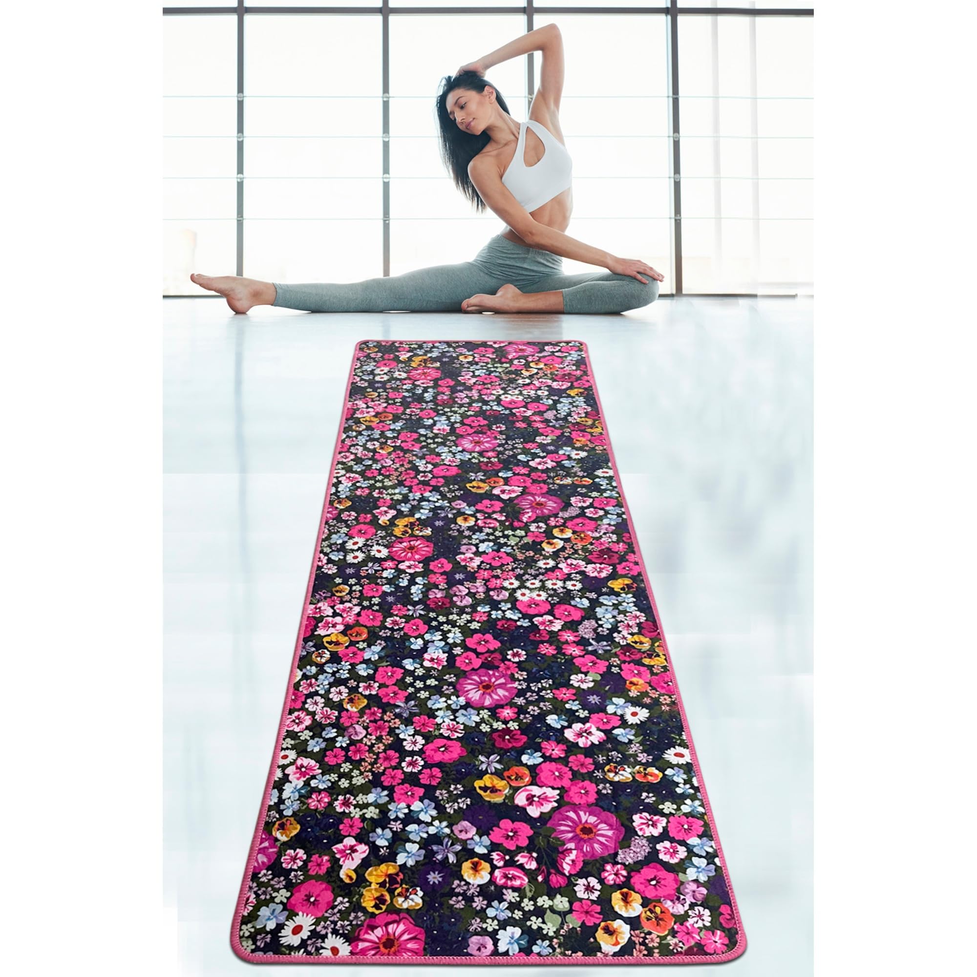 Tapis de yoga fleuri