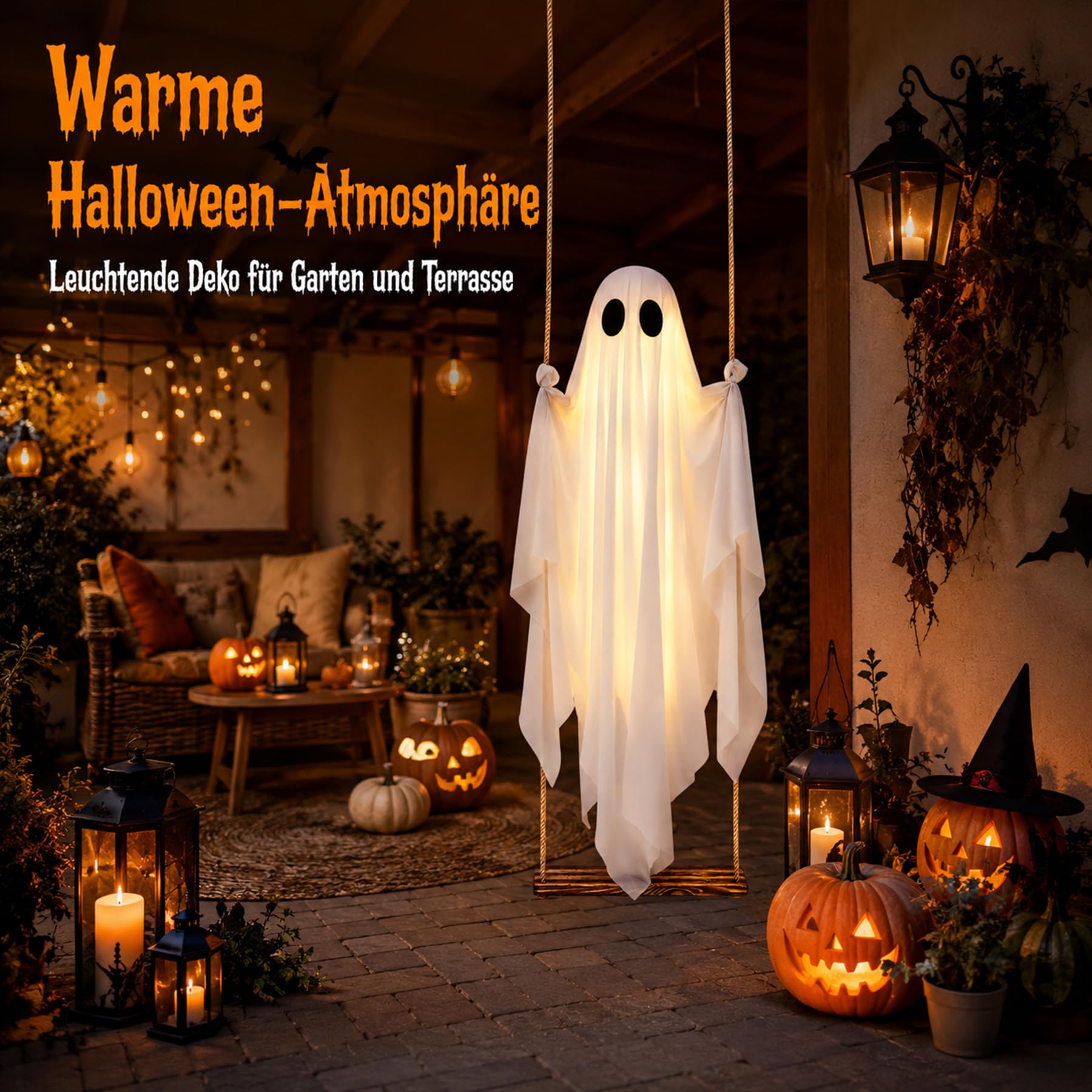 155cm LED Halloween Deko Outdoor Geist Hängen Deko mit Fernbedienung