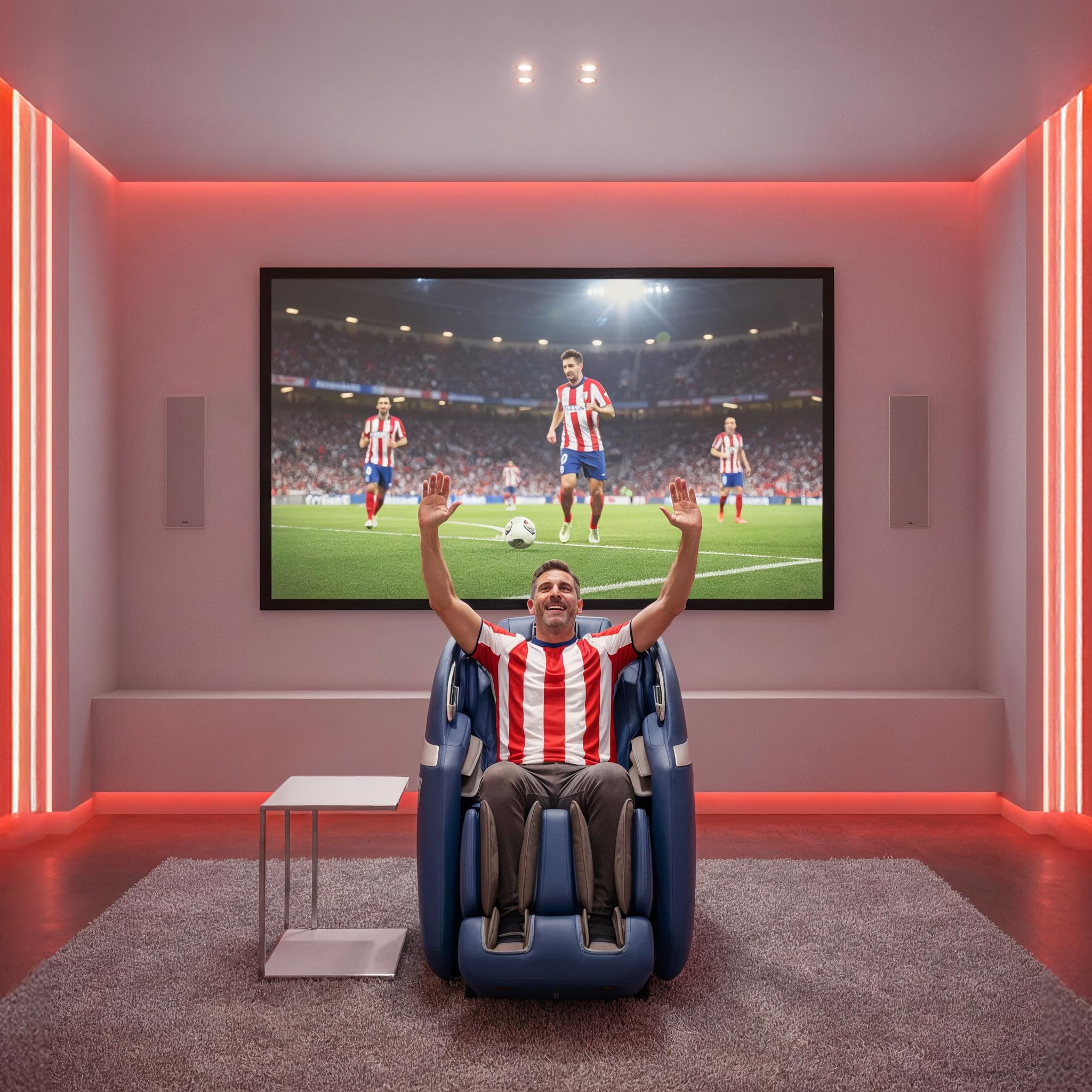 GLOBAL RELAX ATLETICO DE Madrid | Essential 4D Poltrona Massaggio 4D Ufficiale dell'Atletico Madrid | Massaggio 4D Intelligente I Controllo vocale e Bluetooth I Gravità Zero I Termoterapia I Airbag