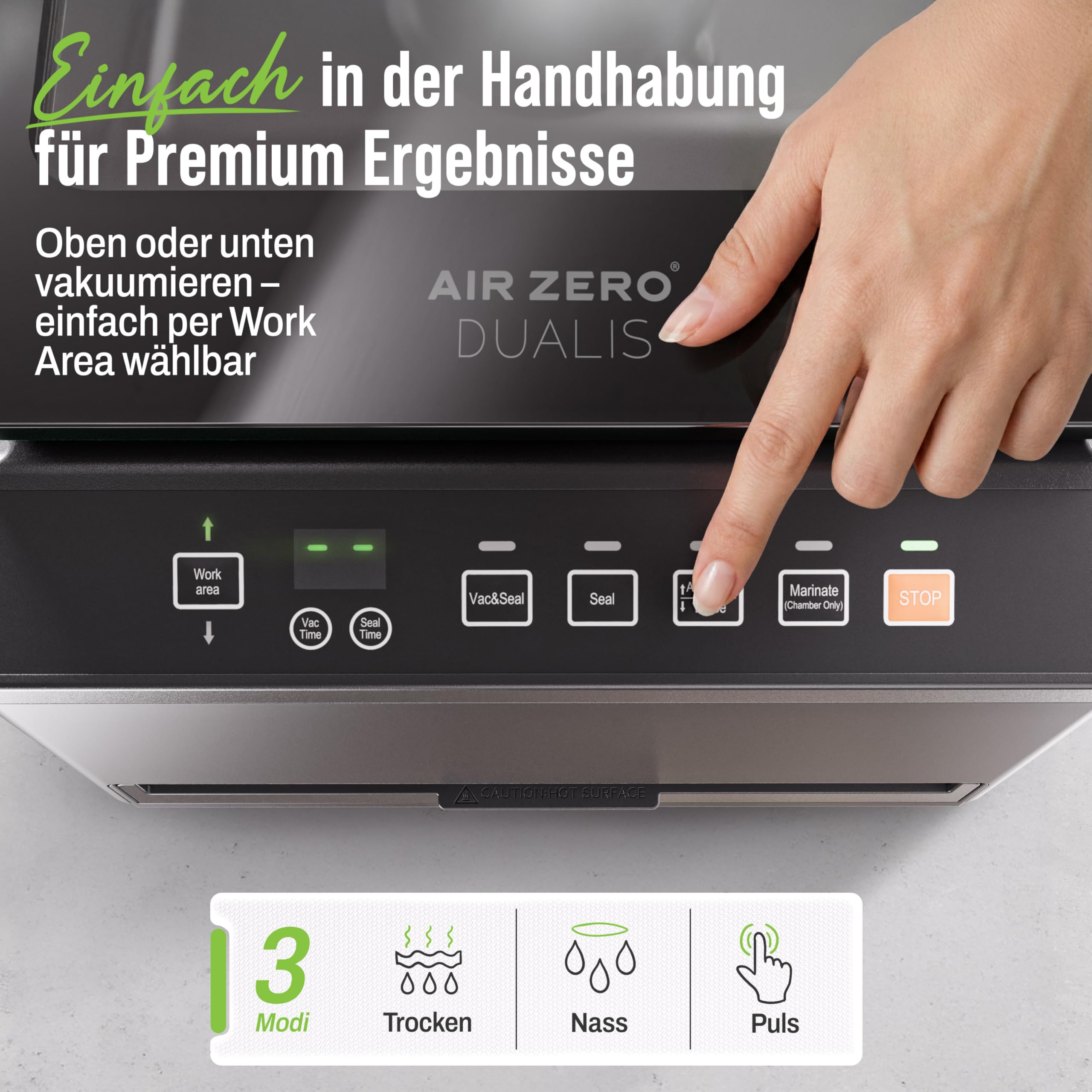 Air Zero Dualis Machine à emballer sous vide Premium | Système hybride avec chambre et mise sous vide externe en un | Pompe haute performance | Double soudure | Acier inoxydable et couvercle en verre