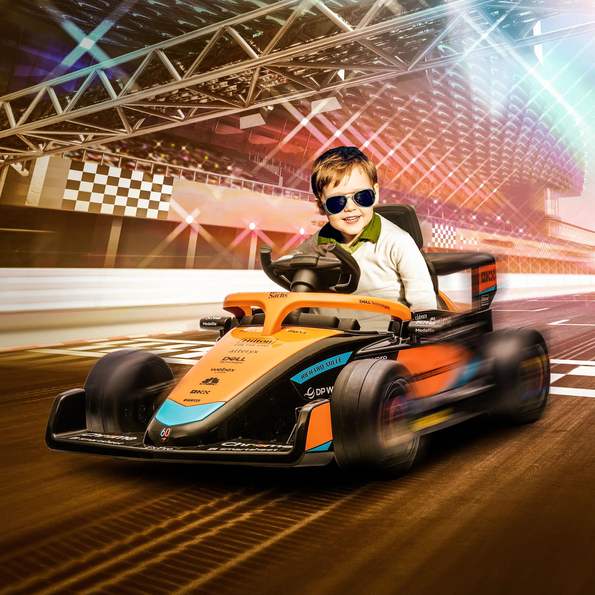 AIYAPLAY 12V Macchina Elettrica per Bambini 3-5 Anni McLaren F1 Arancione | Con Licenza, Macchinina Elettrica con Sospensione, 2.4G Telecomando, Musica, MP3 e Clacson, in PP e Acciaio Inox