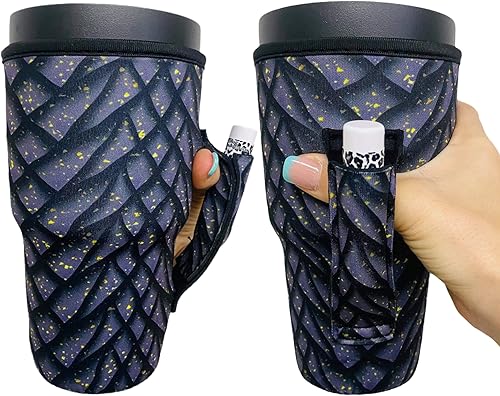 Lit Handlers Funda para vaso con asa, funda de neopreno para taza de 30 a 38 onzas y soporte para vaso con asa y bolsillo, funda aislada resistente