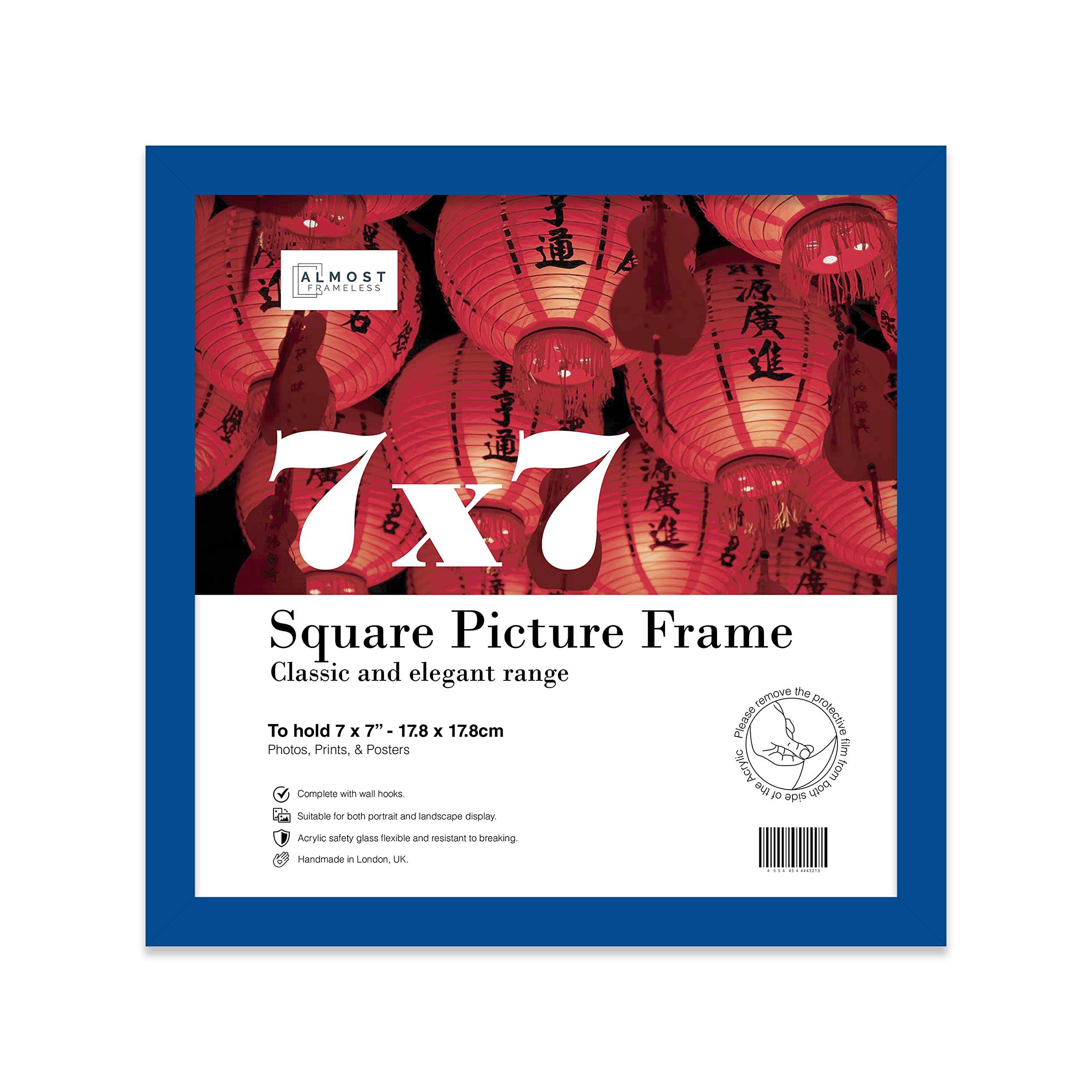 7x7 Inch Blue Square Thin Photo Frame Wall Mountable and Freestanding Thin Picture Frame Standard Square Photograph Size, 7" X 7"(17.8 X 17.8cm)