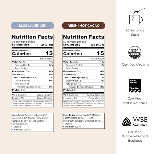 Miniatura 6 de Blume Superfoods Latte Sleep Bundle - Incluye 1 Latte de lavanda azul y 1 café con leche de cacao caliente Reishi, vegano y sin gluten