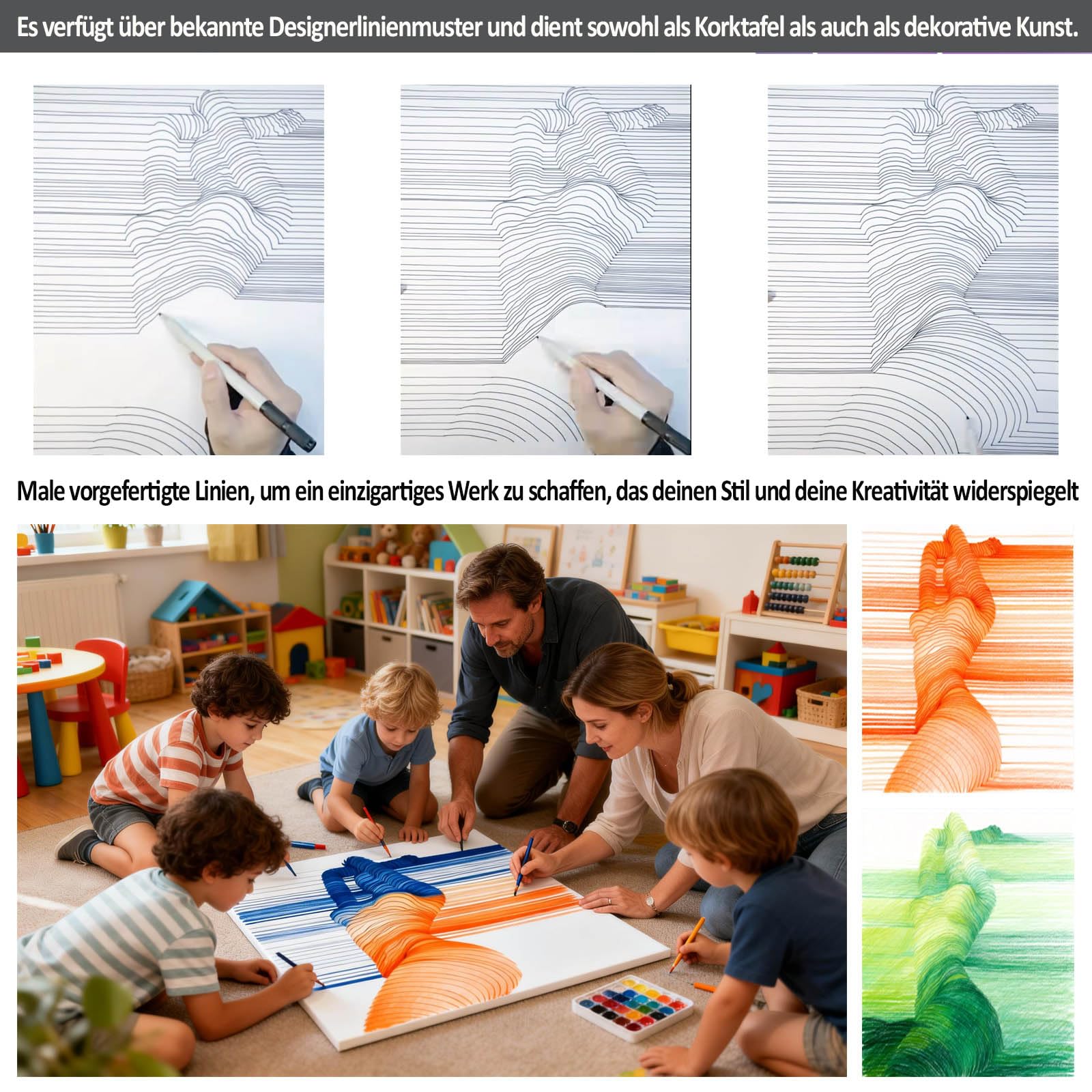 Wave Pattern SSMISS Modular Bulletin Board & Whiteboard Combo 8 Pack, Wave