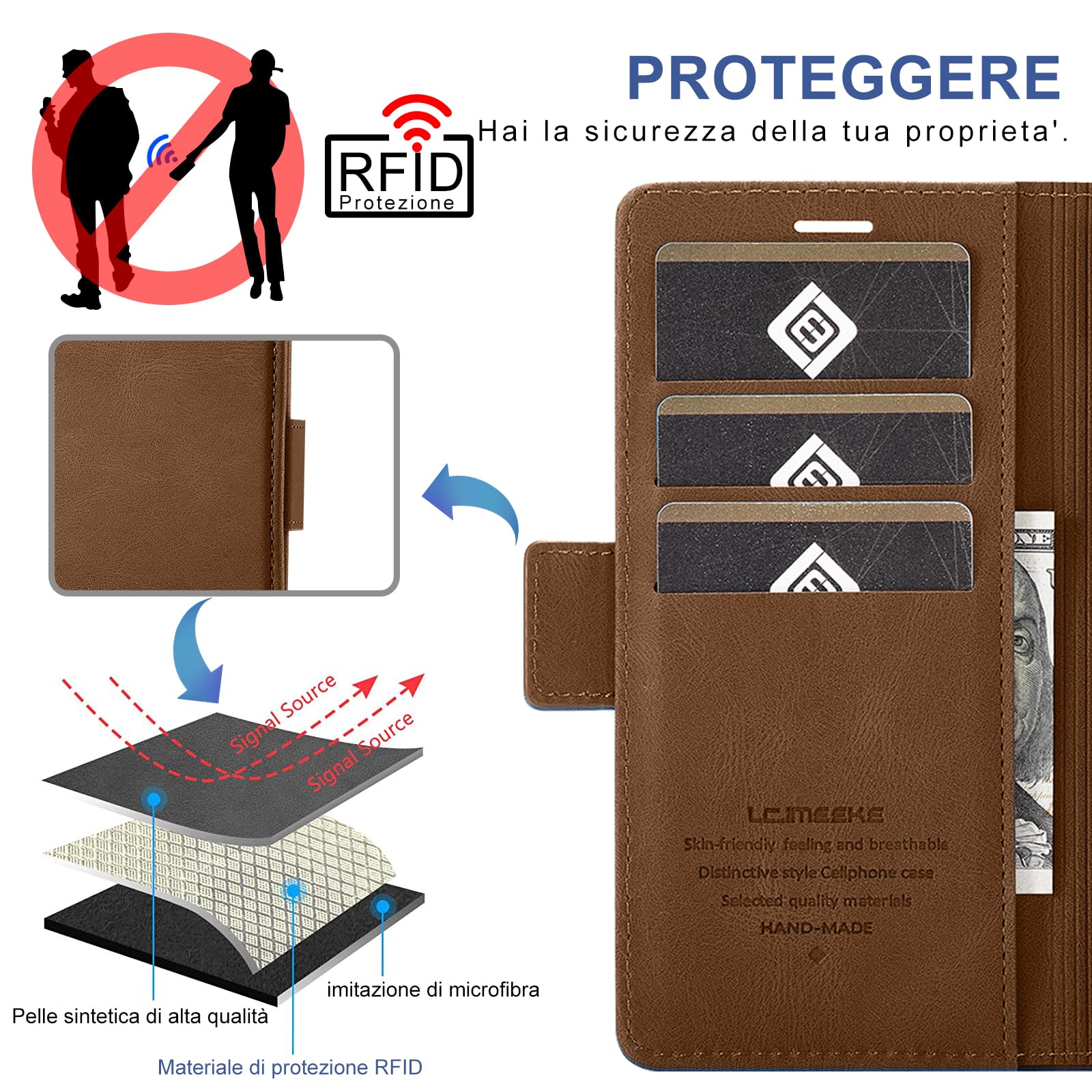 Giyer Cover per OPPO Reno12 FS/F 5G Custodia con Vetro Temperato, Premium Pelle PU Portafoglio Slot per Scheda RFID Antifurto Funzione Supporto Flip Case, Antiurto per OPPO Reno12 FS Cover (Marrone)