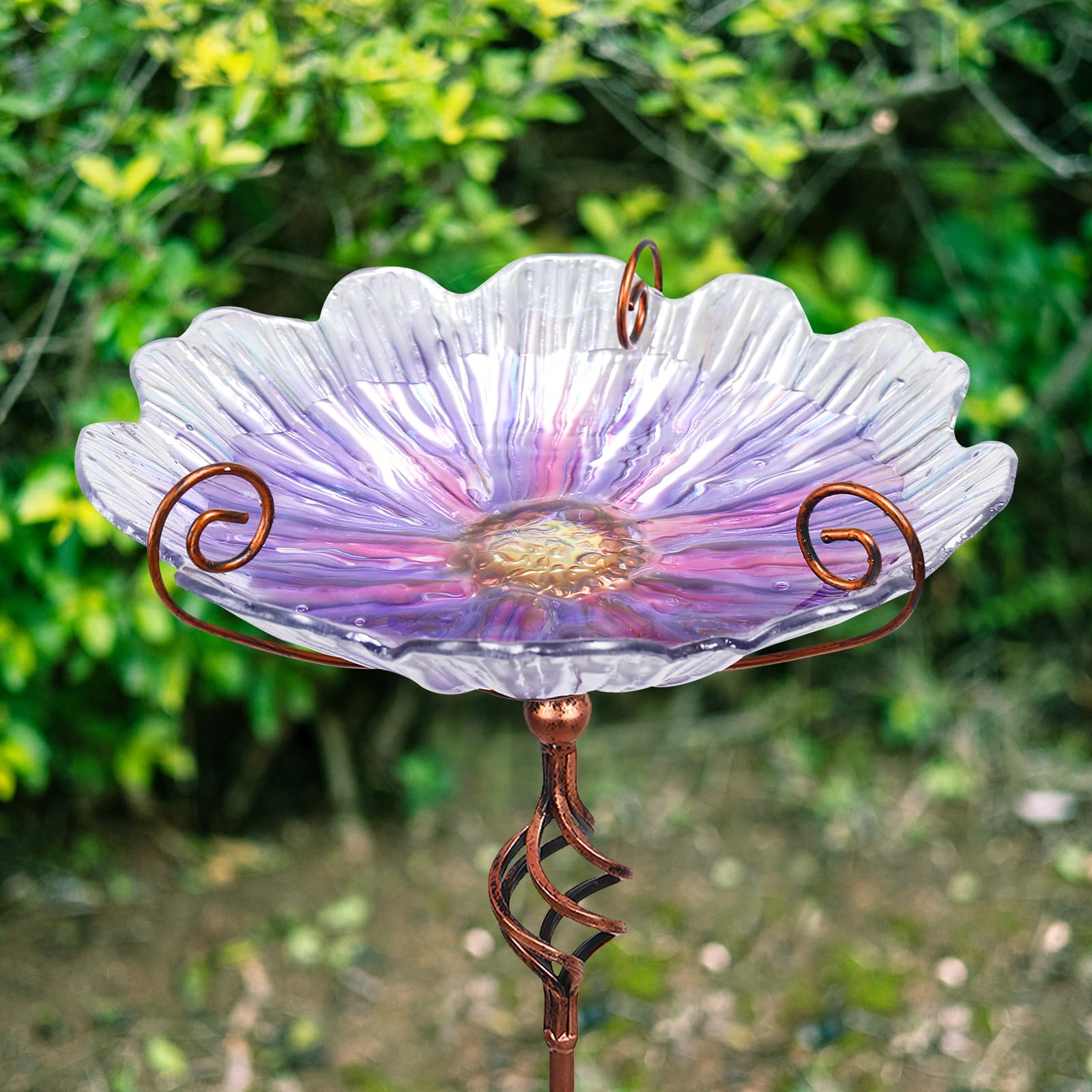 MUMTOP Comedero para pájaros de cristal de 78 cm de altura con estaca de metal, jardín, patio, exterior, color morado