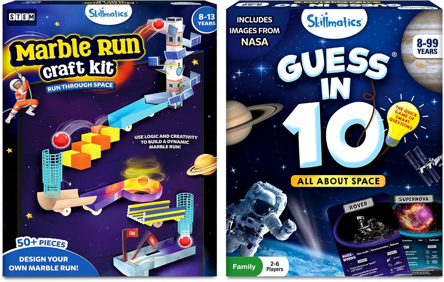 Skillmatics Marble Run Space & Guess in 10 Space Theme Bundle, Gifts for Toddlers, Girls & Boys Ages 8, 9, 10, 11, 12, 13 and Up