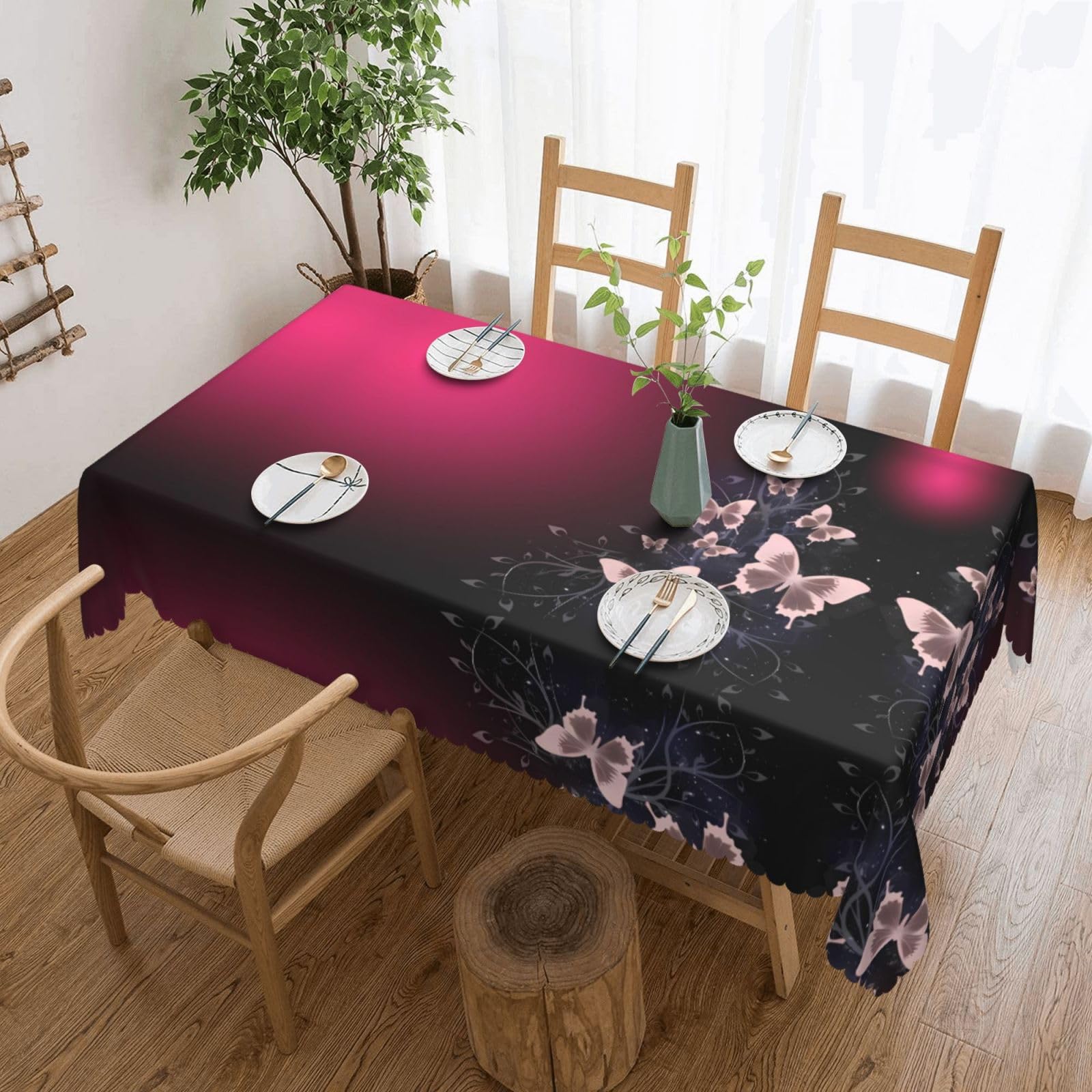 HLSBSSL beautiful butterflies Patterned square lace tablecloth, wrinkle-resistant and durable, suitable for dining tables, parties, etc.