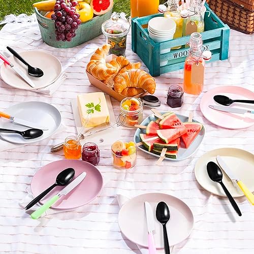 Miniatura 4 de Paquete de 100 cucharas negras cubiertos de plástico desechables utensilios de cocina compostable picnic oficina hogar caja de cubiertos a granel