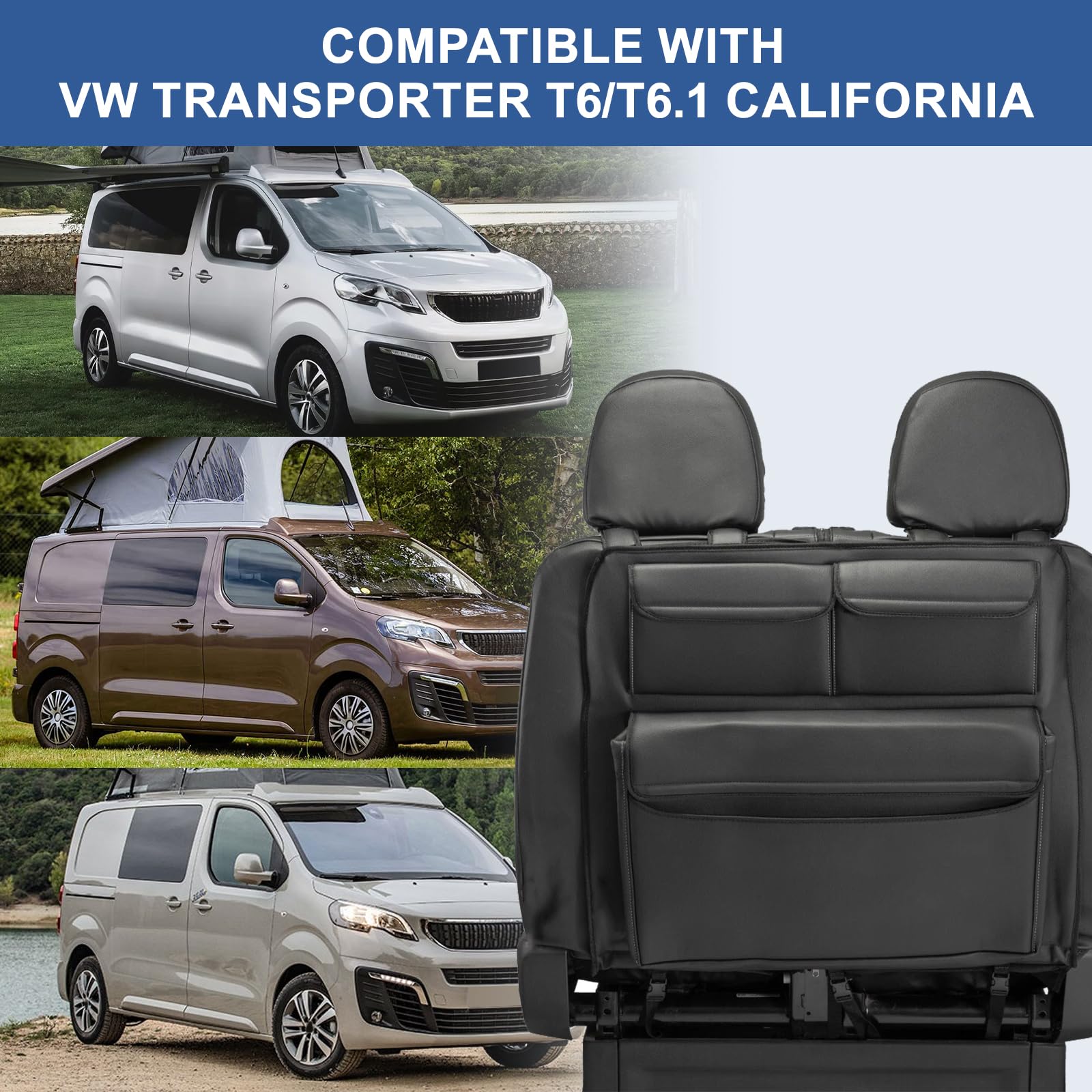 Organizador Asiento Trasero de Coche repuesto para Renault Trafic, Protector de Respaldo Plegable, Bolsa de Almacenamiento para Coche, Fácil Montaje para Viajes y Diario Piel Sintética (Doble)