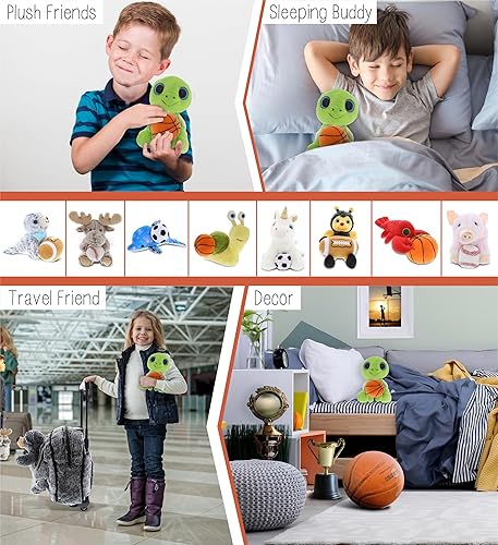 Miniatura 4 de DolliBu Animal de peluche de tortuga marina verde con felpa de baloncesto, tortuga marina suave y abrazable, adorable juguete de peluche, juguete de