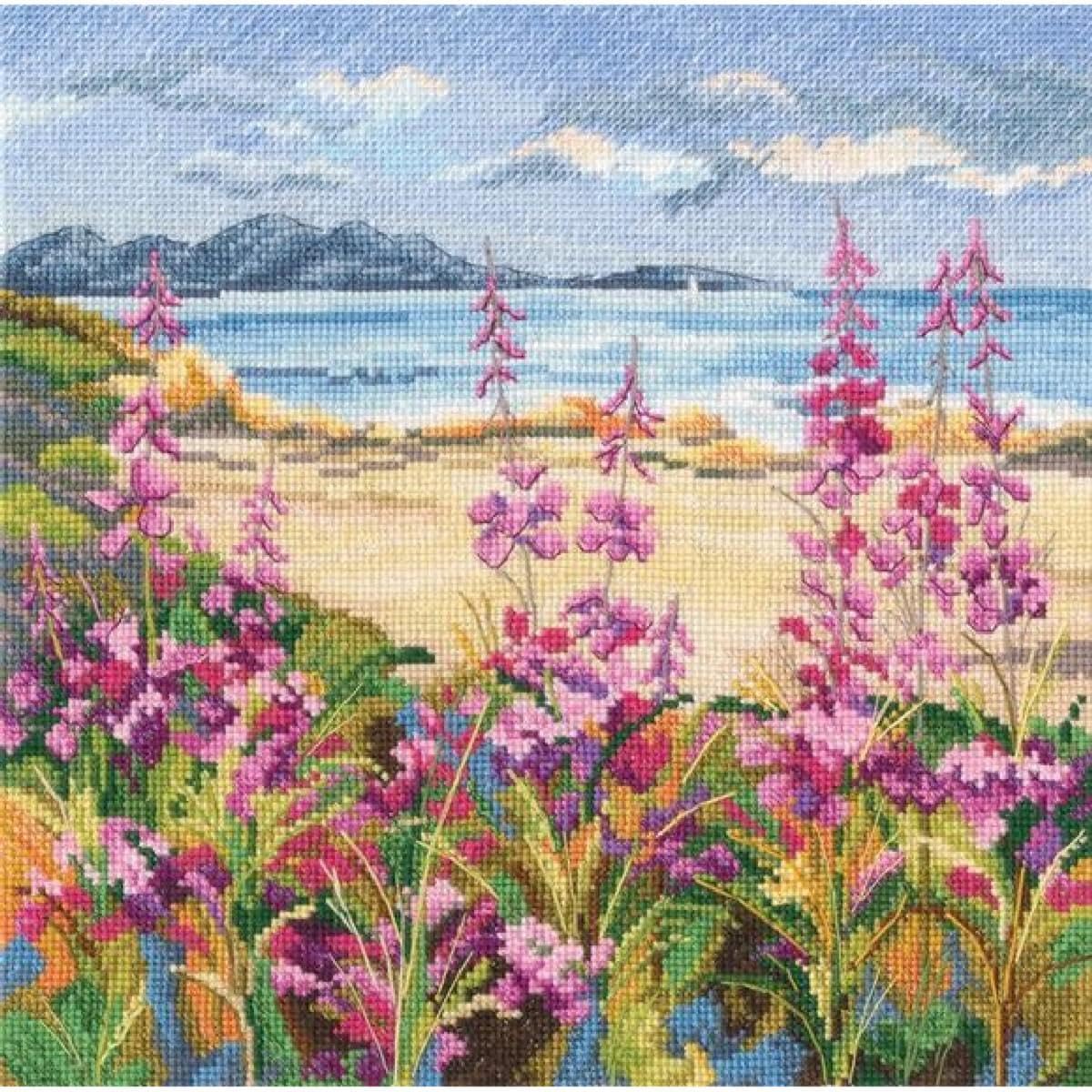 RTO Cross Stitch Embroidery Kit Flowers on a Mountain Lake 22 x 22 cm, Crafts