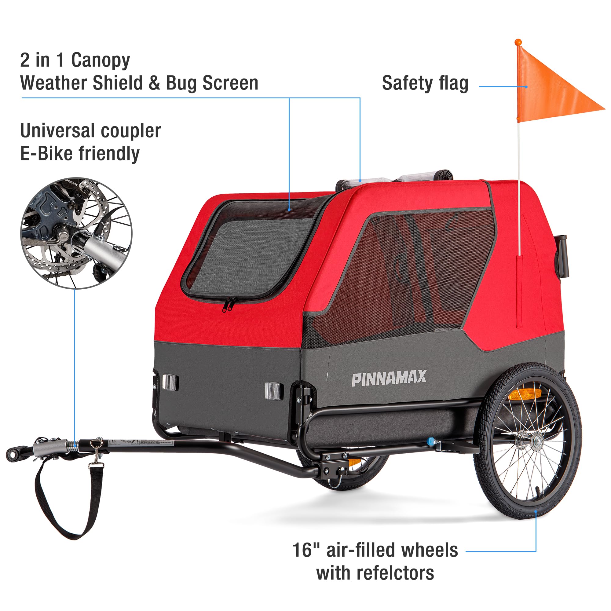 PINNAMAX Rimorchio per cani per biciclette 2 in 1, portata 45 kg, gancio universale