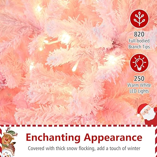 Miniatura 110 de Goplus - Árbol de Navidad artificial preiluminado de 9 pies, pino nevado articulado de PVC de alta calidad con base metálica y luces LED, decoración