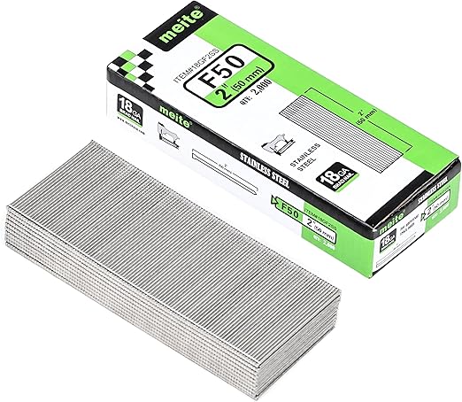 meite 18 Gauge Stainless Steel Brad Nails, 2 Inch 18GA Brad Nails, 304 Stainless Steel Small Finishing Nail Gun Nails for Pneumatic, Electric Brad Nailer Gun (2,000 Counts)