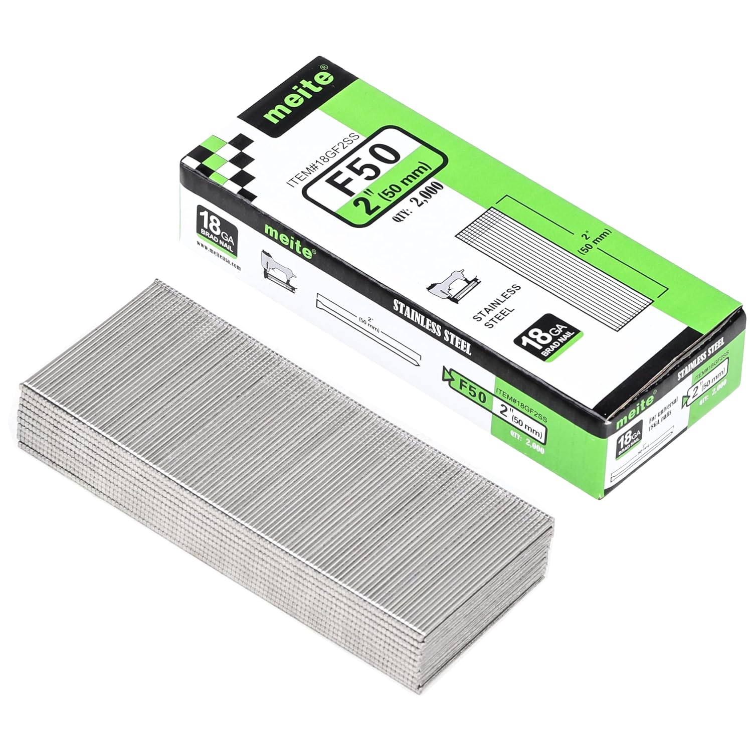 18 gauge brad nails, 2 in, stainless steel, 5 boxes