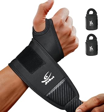 HiRui Wrist Brace 2 Pack - Pain Relief for Arthritis, Tendonitis, Carpal Tunnel | Durable Wrist Wraps Support for Weightlifting Powerlifting Bodybuilding CrossFit Tennis | One Size Adjustable Black