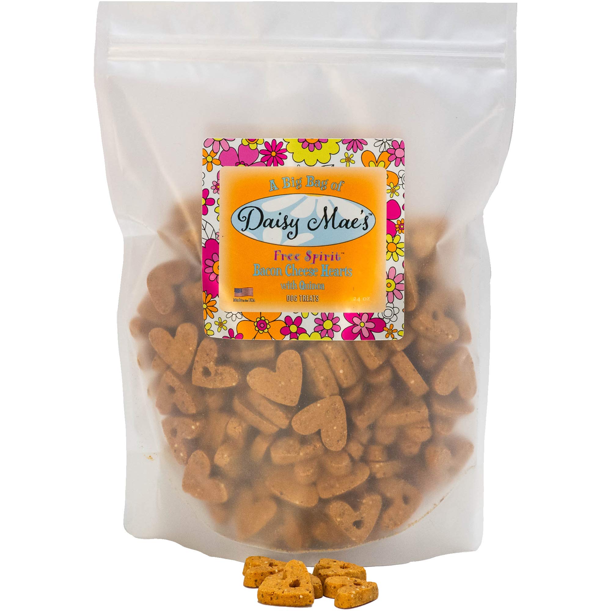 Naughty Spotty Daisy Mae’s Bacon Cheese Hearts with Quinoa | Heart-Shaped Valentine's Day Dog Treats | Made in the USA | 24 oz Bulk Size | Bacon