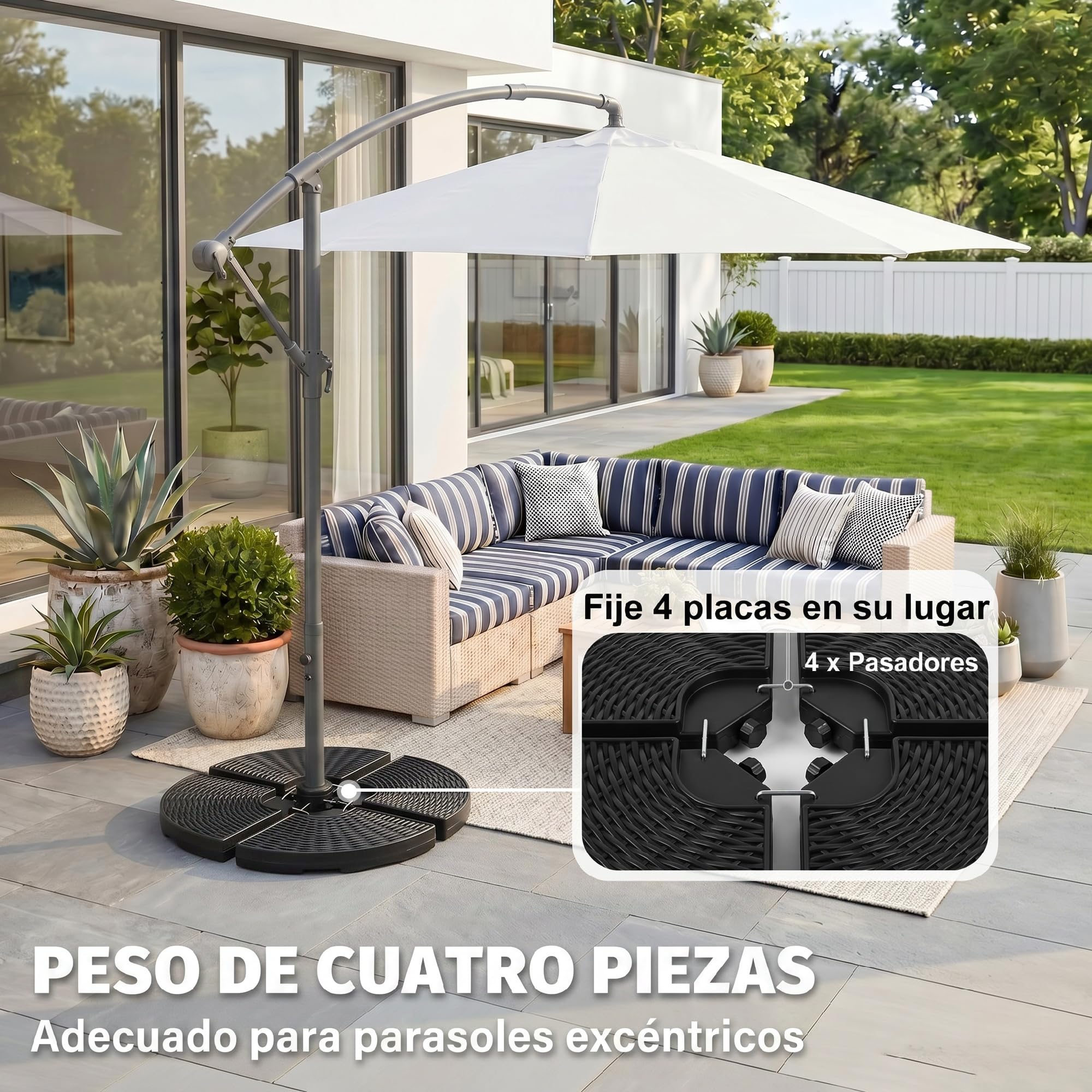 Outsunny Base para Sombrilla de 4 Piezas Rellenable con Arena 68 kg Negro | Soporte para Parasol, o Agua 52 L, para Jardín Patio Terraza