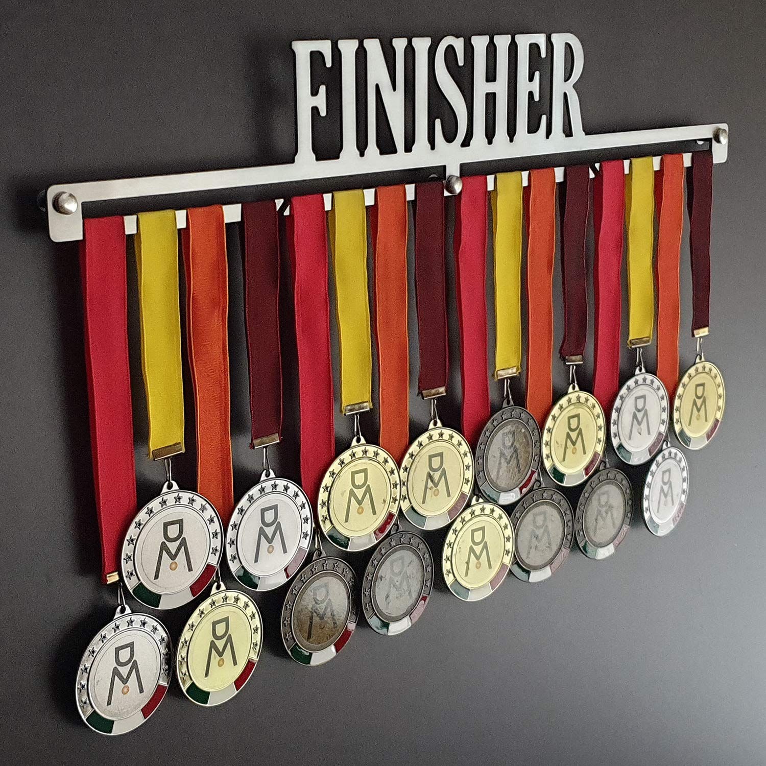 MEDALdisplay Finisher - Medaillen Aufhänger - Wandhalterung für Running, Marathon, Ironman, Triathlon - Medaillenhalter - Sport Medal Hanger - Gebürsteter Edelstahl - 100% Made in Italy