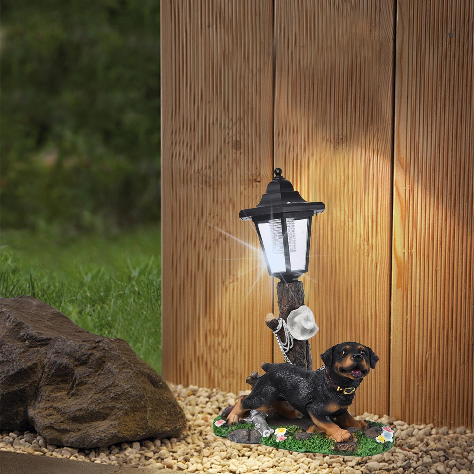 Statua Da Giardino Cane Con Luce Statuetta Solare Unica Animale Decorativa