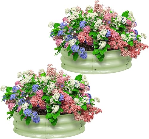 BPS Cama de jardín elevada de metal, paquete de 2 macetas galvanizadas de 2.5 pies de diámetro, cajas de jardín elevadas para macetas de flores,