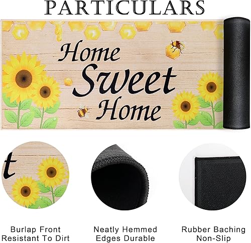 Miniatura 7 de Juego de 2 alfombras de cocina lavables para piso, hogar, fregadero, baño, antideslizante, acolchado, girasol, alfombra de cocina, alfombra de pie