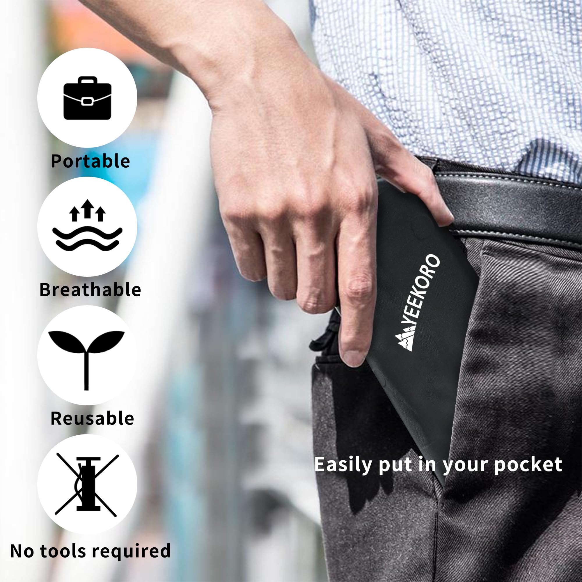 Cuscino gonfiabile per seduta, leggero, da campeggio, con panni di riparazione, impermeabile, portatile, per arrampicata, escursionismo, ufficio, aereo, auto, stadio, confezione da 2