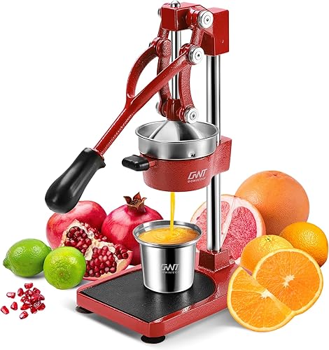 Prensa manual de hierro fundido comercial de 18 pulgadas de altura, manual naranja, cítricos, limón, lima, pomelo, granada, jugo de fruta, con taza