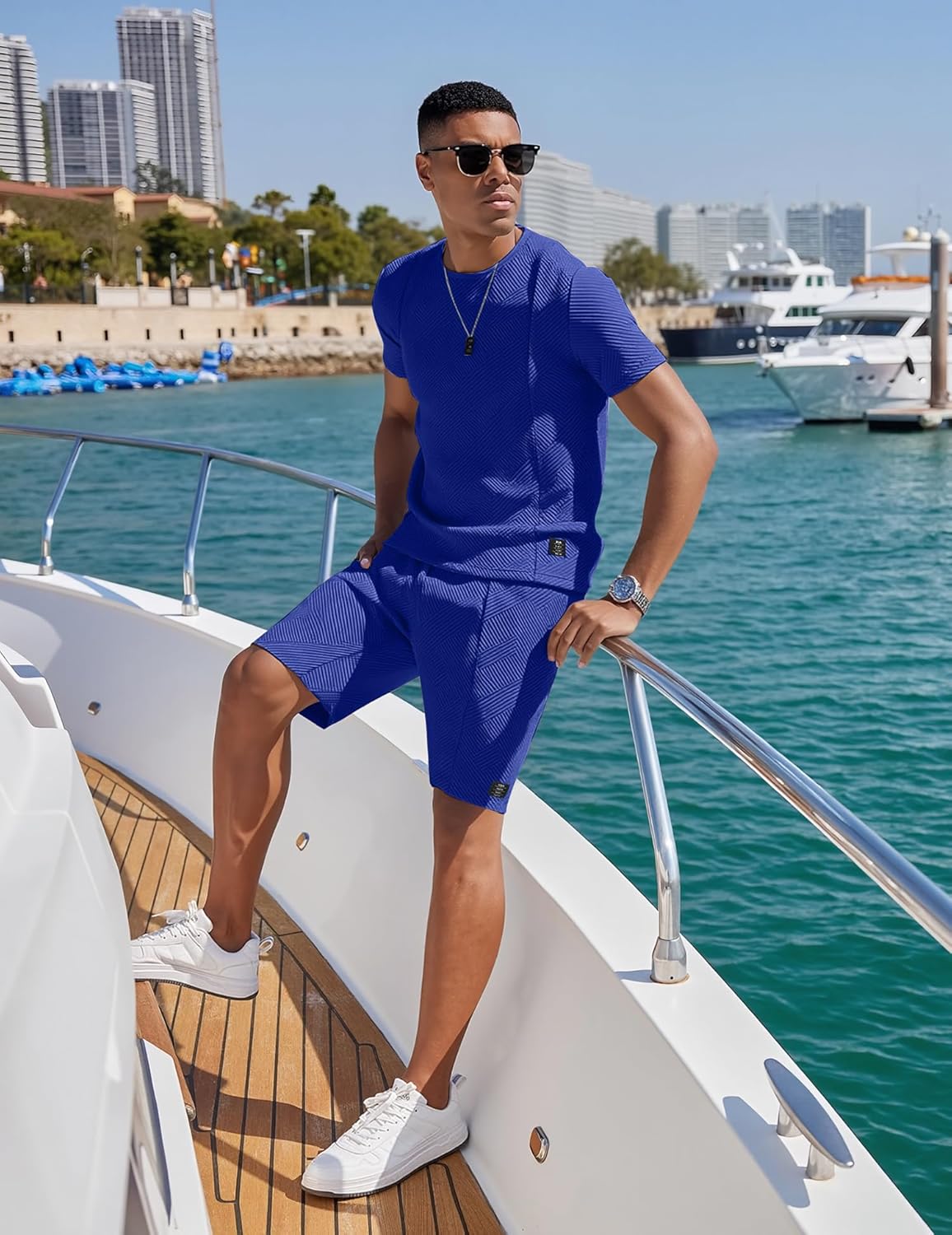 UOUA Mens Short Sets Summer 2 Piece Outfits Casual Short Sleeve Jogging Tracksuits - Image 2