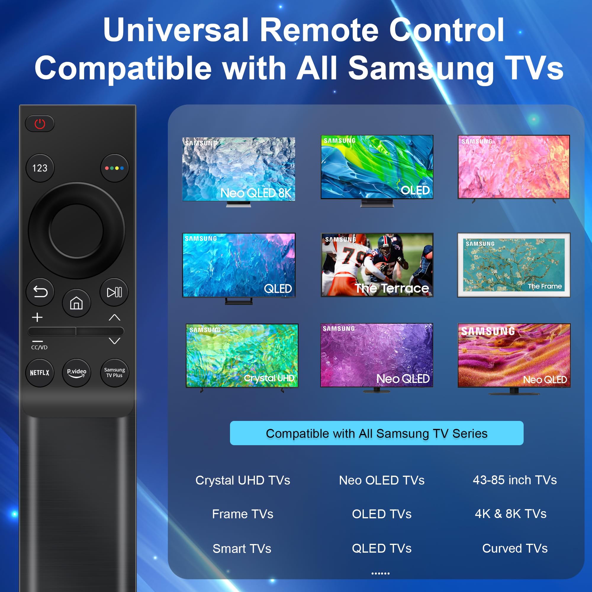 Confezione da 2 telecomandi universali di ricambio per TV Samsung, compatibili con tutti i televisori Samsung Frame Serif Curved UHD Neo QLED LCD Crystal UHD OLED 4K 8K