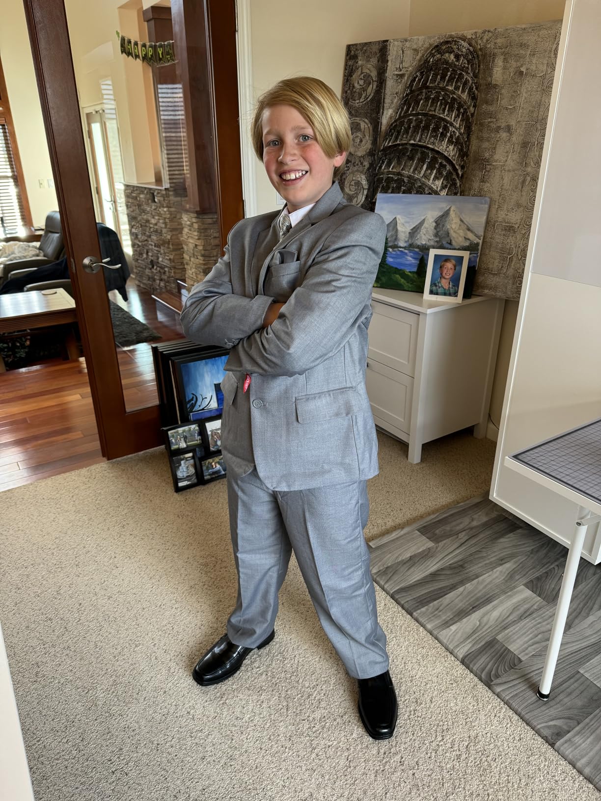 Gray Boys Husky Suit main image 1