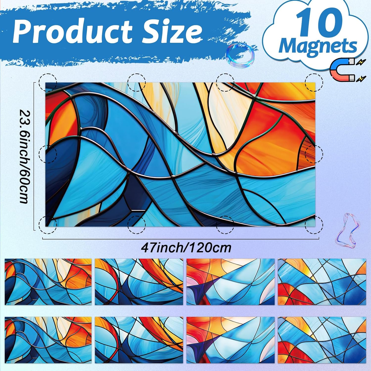 8 Pack Fluorescent Light Covers with 80 Magnets Decorative for Classroom Ceiling Light 4 x 2 Ft Magnetic Light Covers Filter Easy Install for Office School Hospitals Drop Ceiling Supplies(Blue Glass)