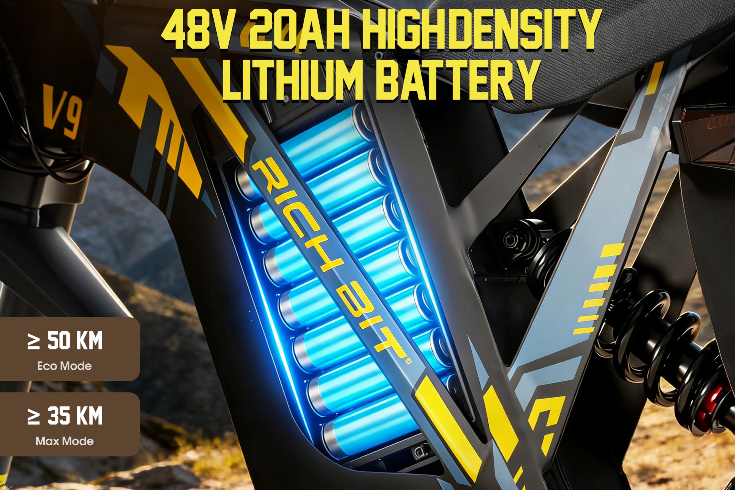 V9 Ultra Bicicleta electrica montaña con batería 48V y 60km, Vehículo eléctrico Off Road con Ruedas de 17" y Cuadro de Aluminio, Bici Eléctrica con 80Nm y Doble suspensión