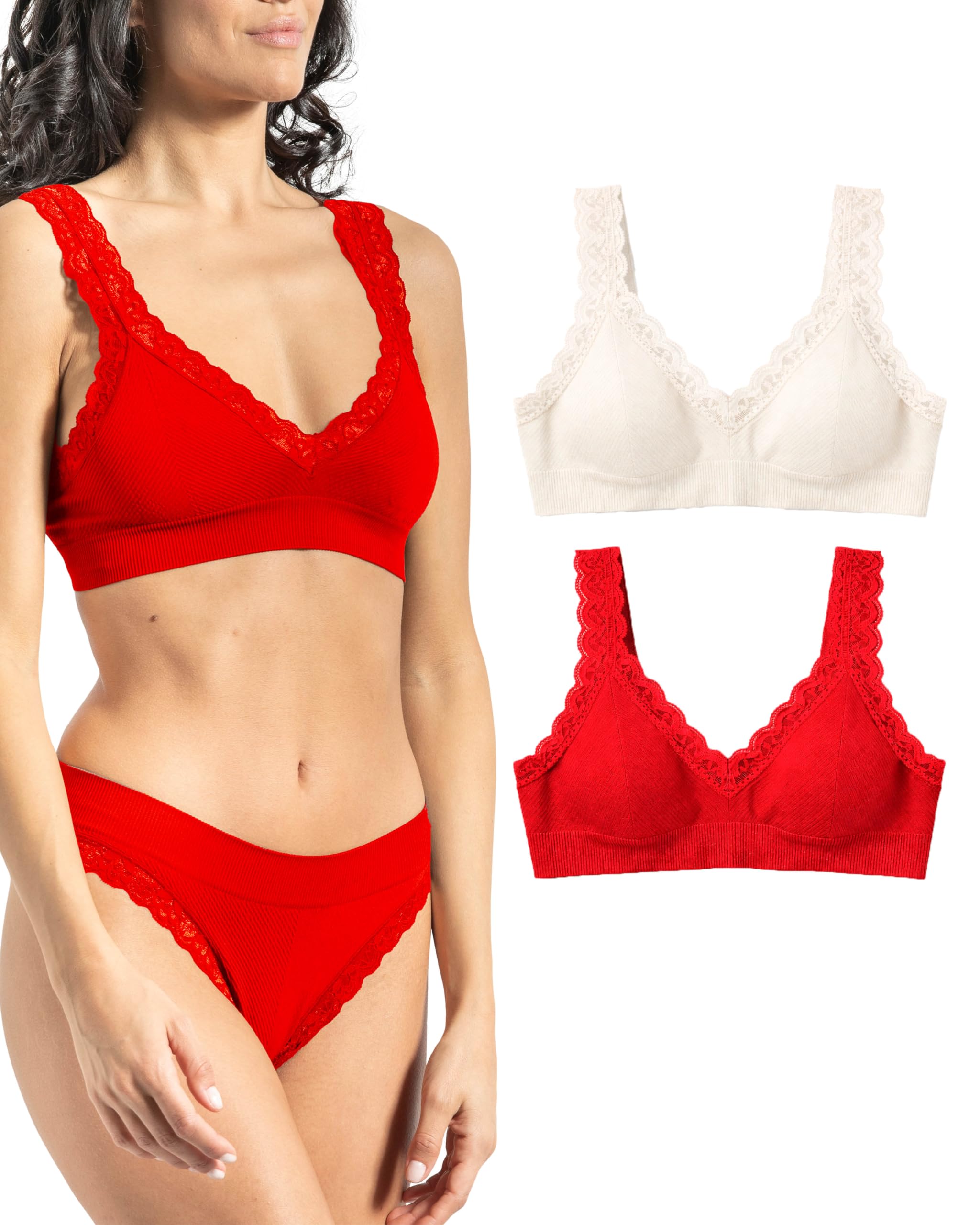Risalti Bras for Women Ribbed Lace Pcs - Women's Bras Microfibre, Womens Bras, Bralettes for Women, Lace Bralette, Lace Bra, Ladies Bras, Wireless Bra Seamless - Made in Italy