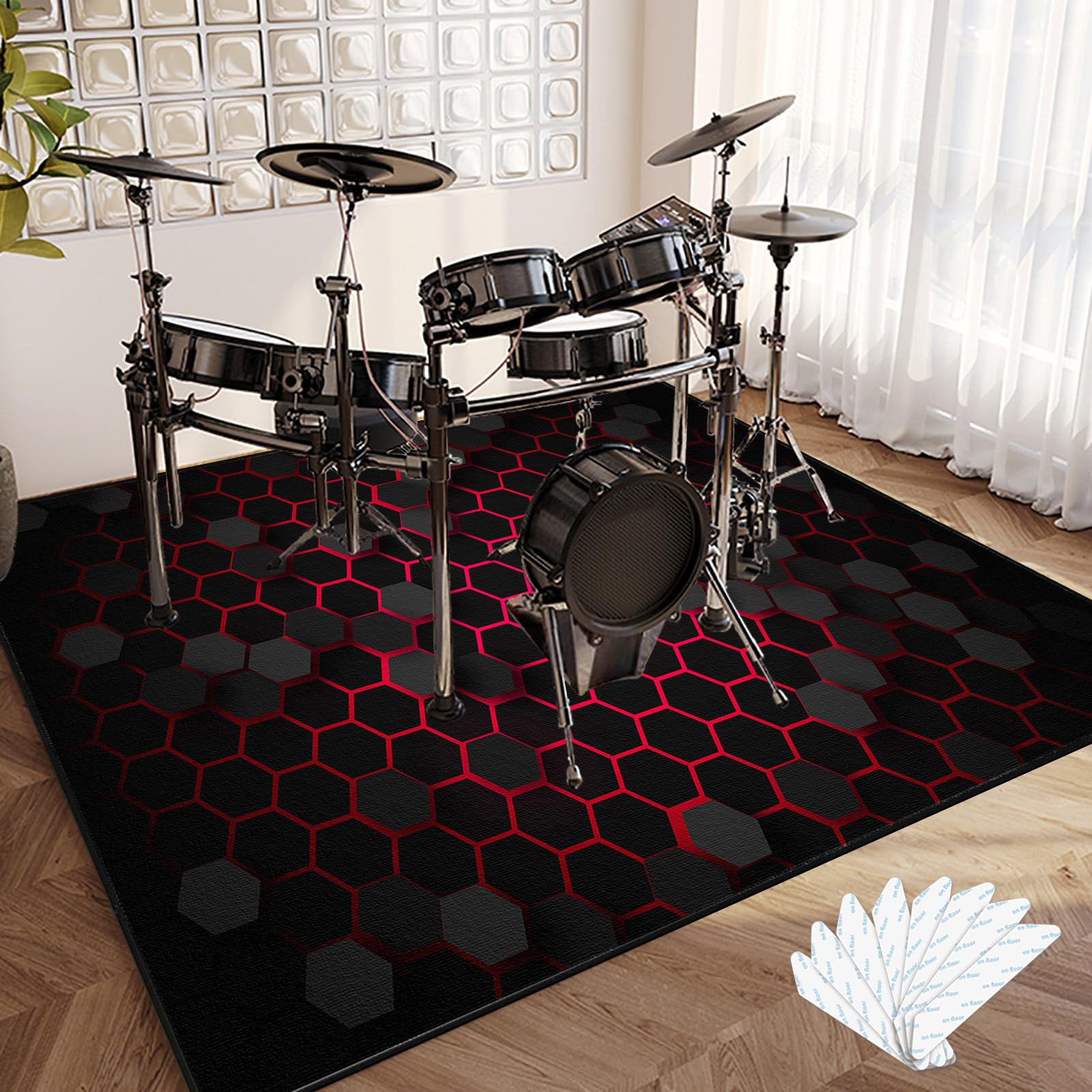 Drum Teppich Schlagzeugteppich 140 x 120 cm Trommelteppich Schallschutz Akustik Schlagzeug Teppich Professionelles rechteckiges Elektronisches Jazz Schlagzeug Kit Drumteppich für Studio, Wohnung