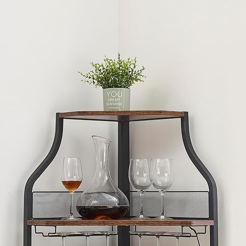 Miniatura 8 de Amyove Cabina de barra de esquina gabinete de vino con estantes extraíbles marrón retro