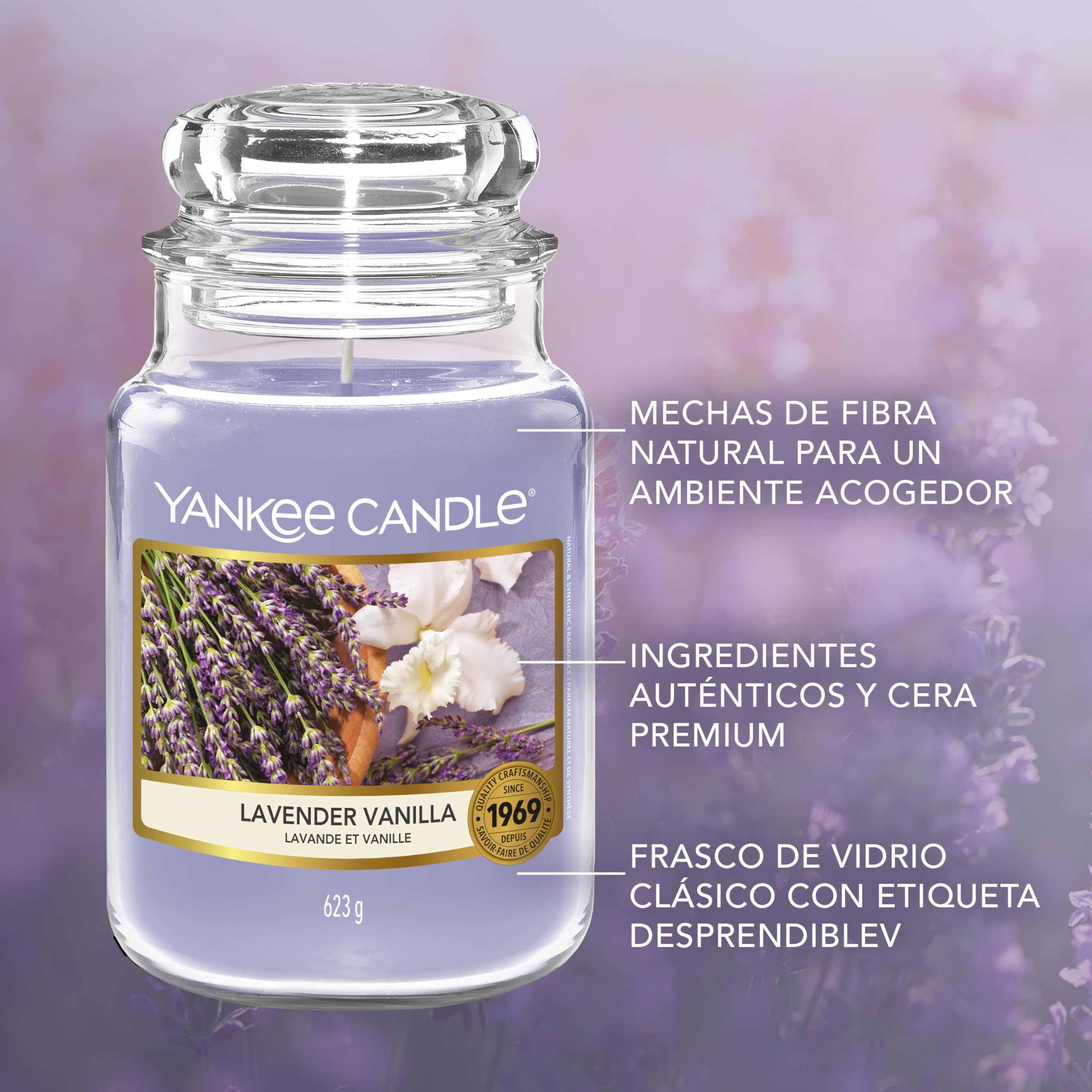 Yankee Candle vela perfumada|Lavender Vanilla vela en tarro grande | Velas de larga duración: hasta 150 h | Regalo ideal para mujer