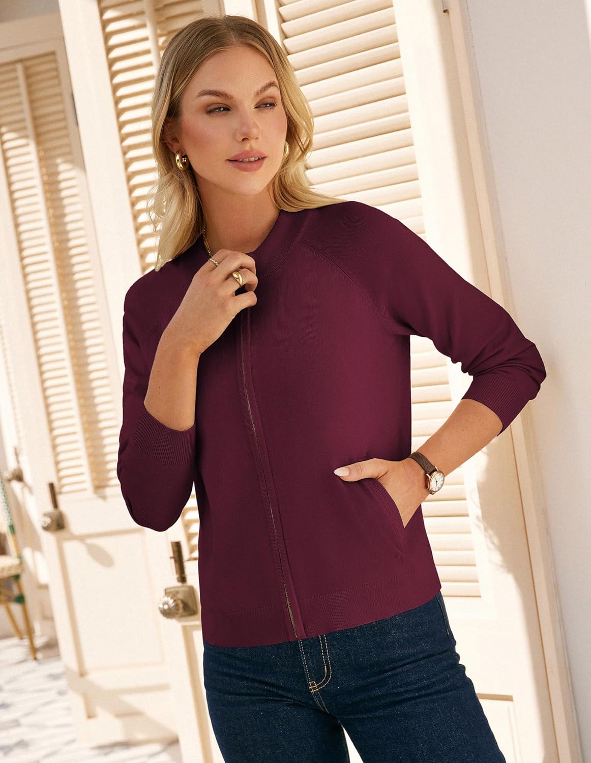 GRACE KARIN Womens Long Sleeve Zip Up Cardigan Sweaters Lightweight Fashion Sweater Jacket Knitted Spring Clothes - Image 4