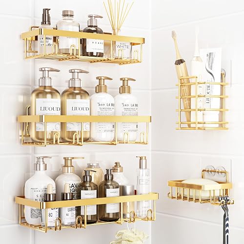 Gold Adhesive Shower Organizer Set
