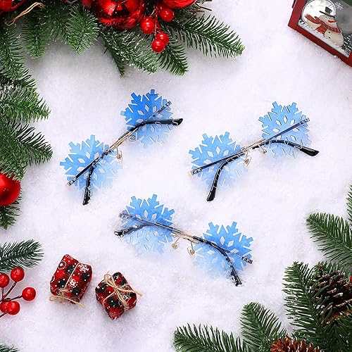 Miniatura 5 de Kanayu 6 pares de gafas de sol con forma de copo de nieve de Navidad, gafas de sol sin montura de moda, lindos anteojos huecos para fiesta,