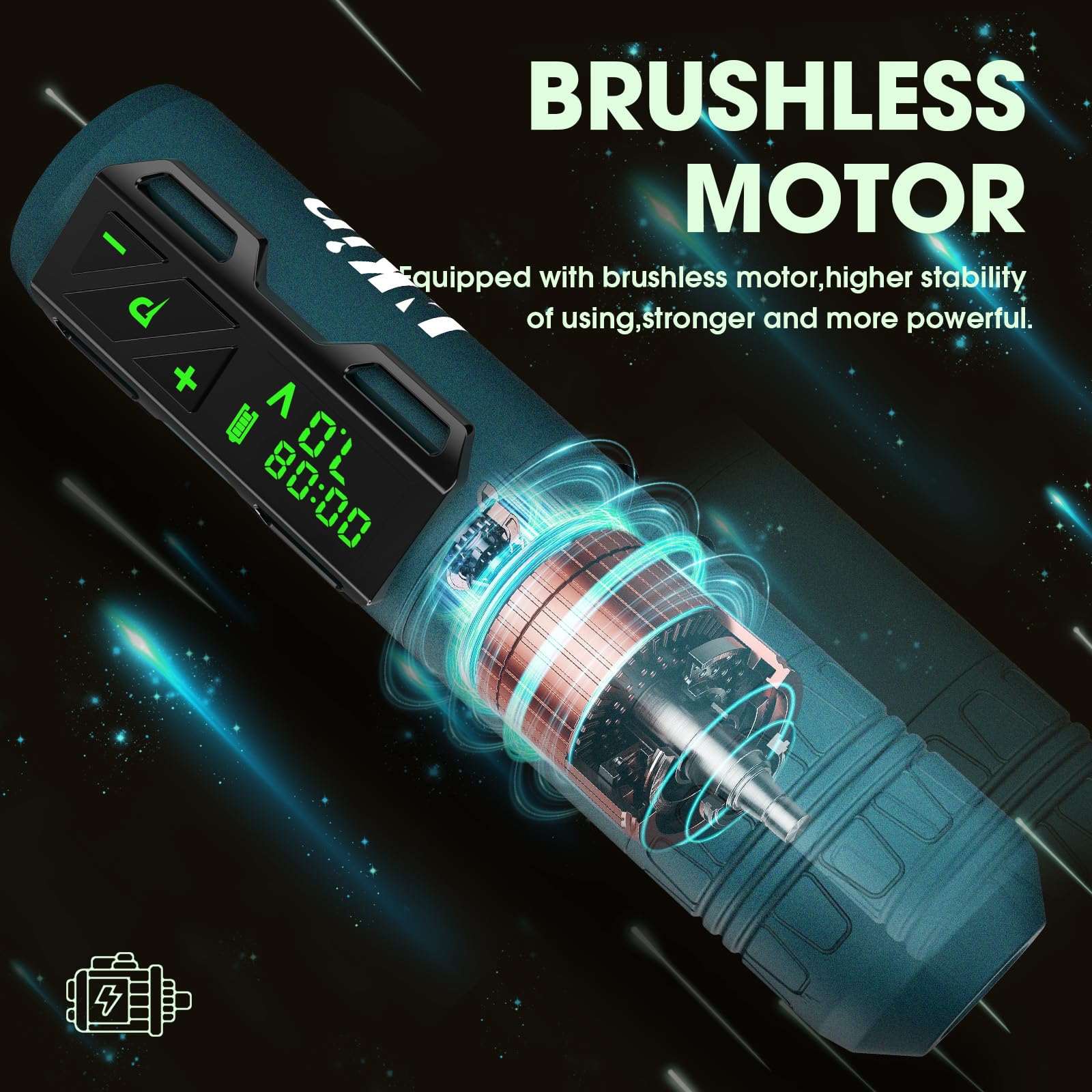 INKin CL2 Wireless Tattoo Machine, Xmas Green, 3.5mm Stroke, 1800mAh