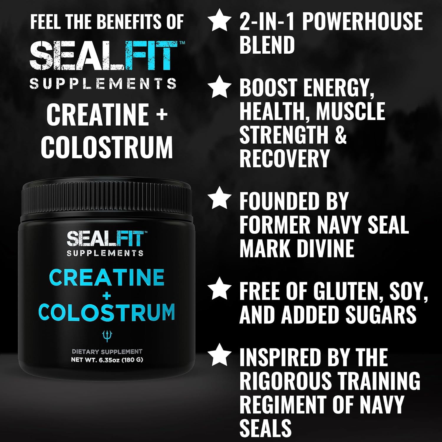 SEALFIT Creatine Monohydrate and Colostrum Powder - Grass Fed Bovine Colostrum - 2-in-1 Superfood Powder for Max Energy, Strength, Recovery, Immune Support and Gut Health for Men and Women