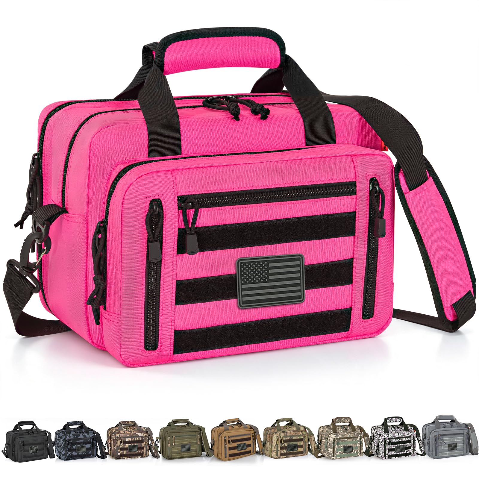 Pistol Case, Gun Range Bags For 2 Pistols 6 Magazines Carrying Shooting Bag with Lockable Zipper for Shooting Range Outdoor Hunting