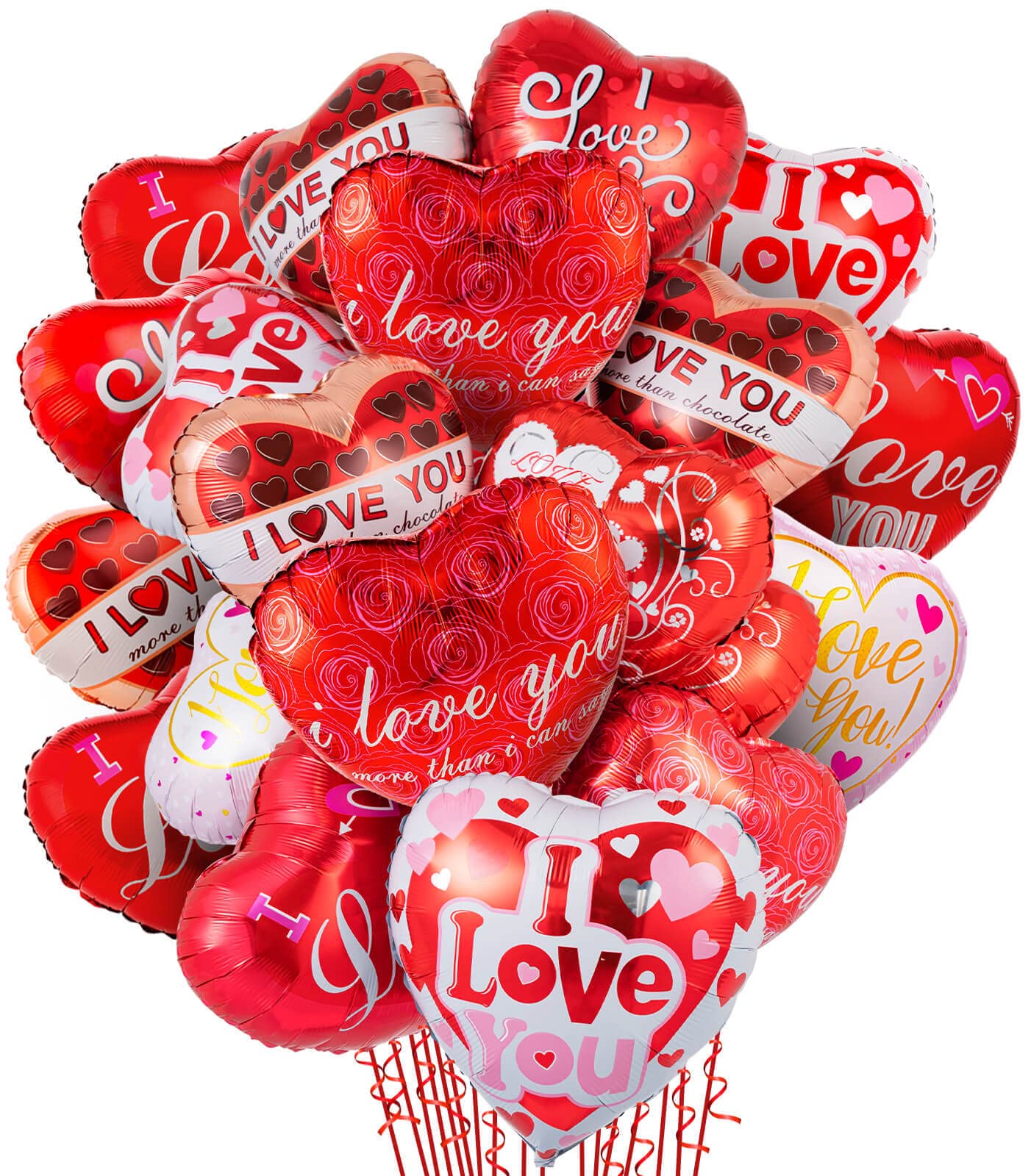 NITELUO Valentines Day Foil Balloons, 18 Inch I Love You Balloons, Romantic Red and White Heart Shape Balloons for Special Night, Anniversary, Wedding Engagement Party Decorations(12 PCS)