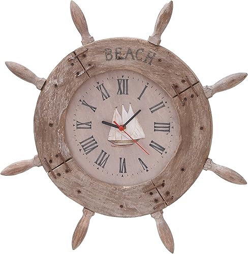 Deco 79 - Reloj de madera con rueda de barco, decoración marítima náutica, 20 pulgadas