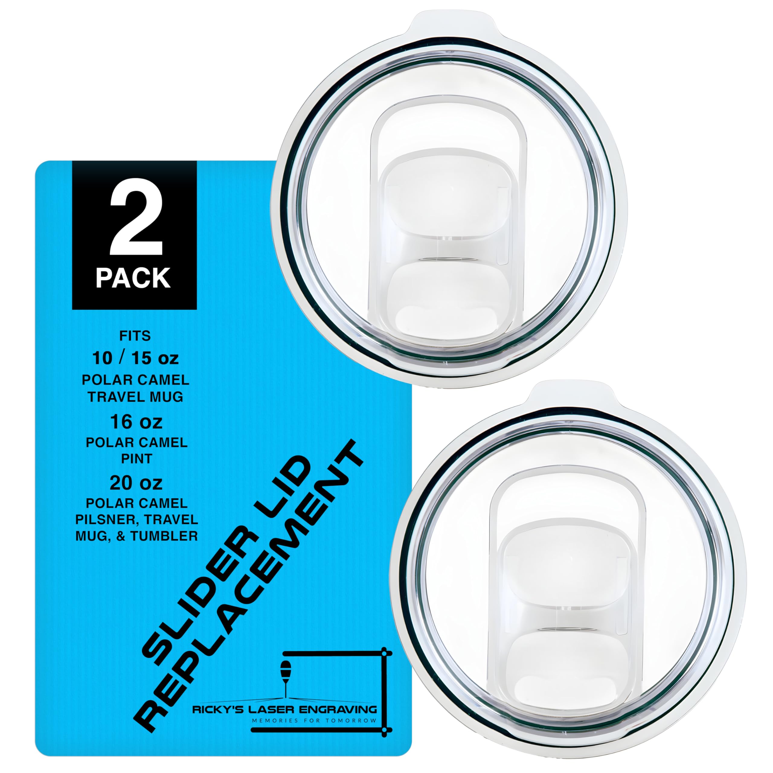 Polar Camel Tumbler Lid Replacement (2-Pack) - Slider Lid, Fits 10 oz, 15 oz, 16 oz, 20 oz Tumblers and Travel Mugs